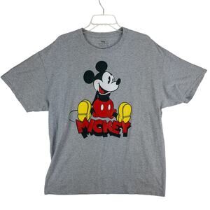 Micky Mouse T Shirt Men's XL Short Sleeve Crewneck Gray Disney Tagless Crewneck